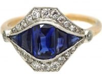 Art Deco 18ct Gold & Platinum, Sapphire & Diamond Eye Ring