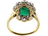Edwardian 18ct Gold, Colombian Emerald & Diamond Oval Cluster Ring