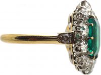 Edwardian 18ct Gold, Colombian Emerald & Diamond Oval Cluster Ring