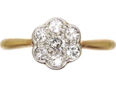 Edwardian 18ct Gold & Platinum, Diamond Daisy Cluster Ring