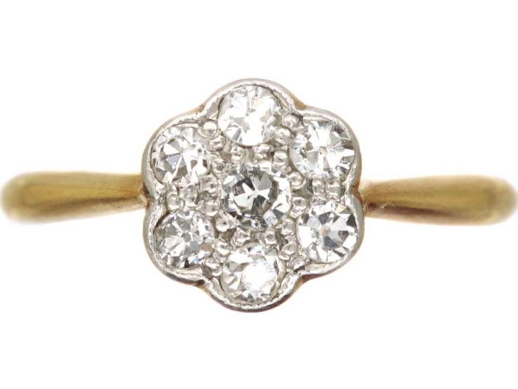 Edwardian 18ct Gold & Platinum, Diamond Daisy Cluster Ring