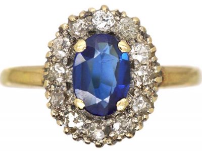 Edwardian 18ct Gold, Sapphire & Diamond Cluster Ring