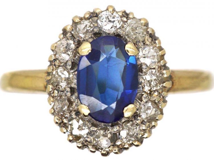 Edwardian 18ct Gold, Sapphire & Diamond Cluster Ring