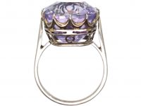 Art Deco Platinum Solitaire Ring set with a Large Lilac Unheated Ceylon Sapphire