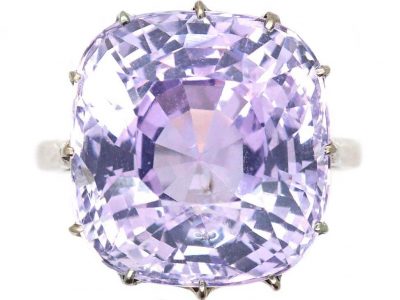Art Deco Platinum Solitaire Ring set with a Large Lilac Unheated Ceylon Sapphire
