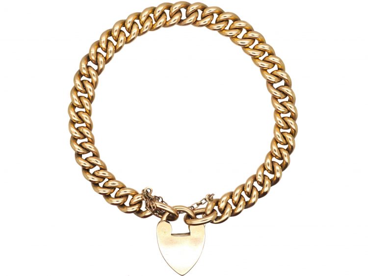 Edwardian 15ct Gold Curb Bracelet with Padlock