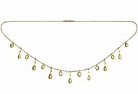 Edwardian 15ct Gold Fringe Necklace with Peridot & Natural Split Pearl Drops