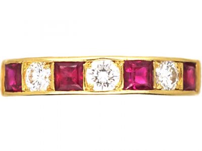 18ct Gold, Square Cut Ruby & Diamond Half Eternity Ring by Cropp & Farr