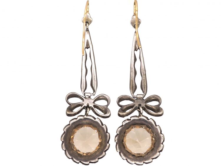 Edwardian Silver, Marcasite & Citrine Paste Drop Earrings