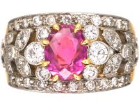 French Belle Epoque 18ct Gold & Platinum Ring set with a Pink Sapphire & Diamonds