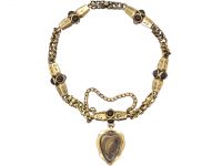 Regency 15ct Gold Bracelet set with Cabochon Garnets with Drop Heart in Original Case