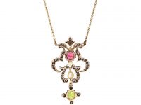 15ct Gold Suffragette Pendant set with Diamonds, a Pearl, a Peridot & a Pink Tourmaline