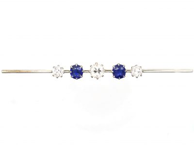 Art Deco 18ct White Gold & Platinum, Sapphire & Diamond Bar Brooch
