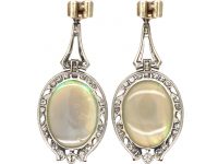Art Deco Platinum, Opal & Diamond Drop Earrings