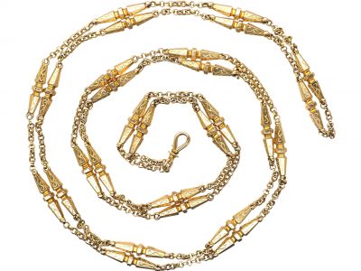 Victorian 9ct Gold Long Guard Chain with Lantern Links
