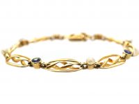 Edwardian 15ct Gold Criss Cross Motif Bracelet set with Sapphires & Natural Pearls