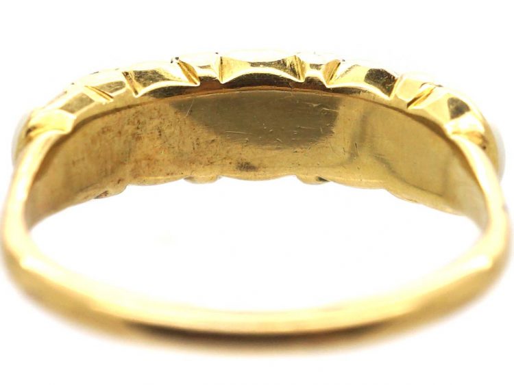 Victorian 18ct Gold Ring set with Five Natural Pearls with Rose Diamond Points