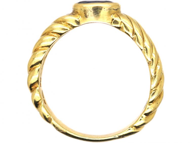 18ct Gold Modernist Coil Design Ring set with a Sapphire