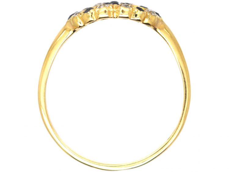 Edwardian 18ct Gold, Entwined Hearts Ring set with Sapphires & Diamonds