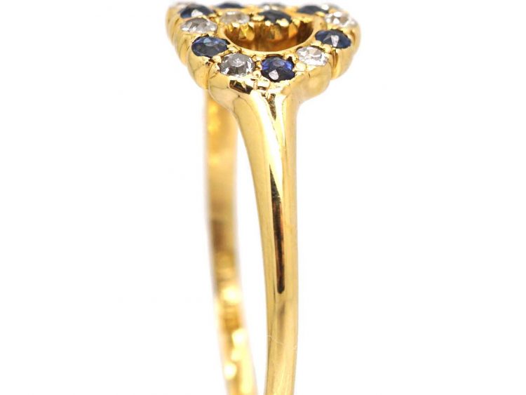 Edwardian 18ct Gold, Entwined Hearts Ring set with Sapphires & Diamonds