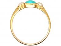 Victorian 18ct Gold Ring set with a Turquoise & Two Natural Split Pearls