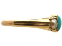Victorian 18ct Gold Ring set with a Turquoise & Two Natural Split Pearls