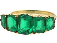 Victorian 18ct Gold & Emerald Paste Five Stone Carved Half Hoop Ring