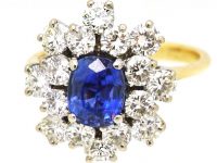 Modernist 18ct Gold Cluster Ring set with a Sapphire & Diamonds