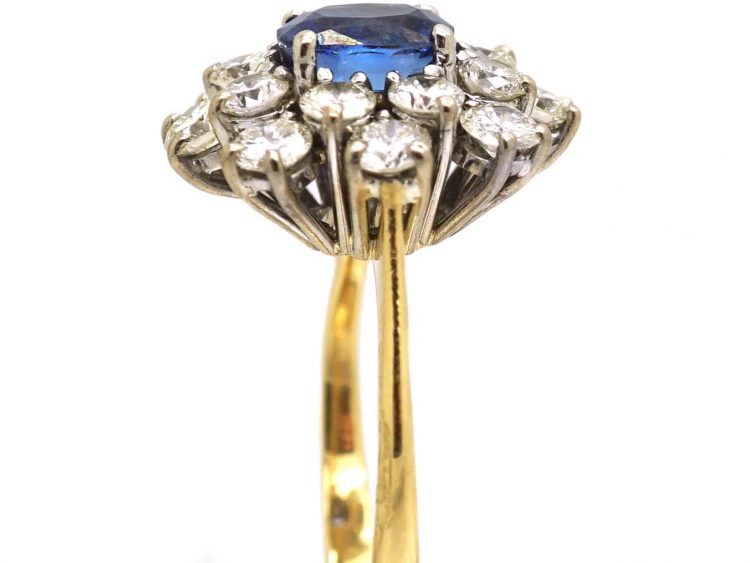 Modernist 18ct Gold Cluster Ring set with a Sapphire & Diamonds