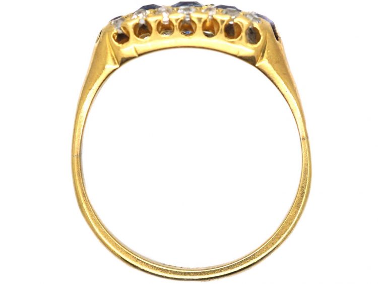 Edwardian 18ct Gold Boat Shaped Ring set with Sapphires & Diamonds
