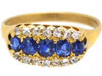 Edwardian 18ct Gold Boat Shaped Ring set with Sapphires & Diamonds