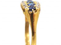 Edwardian 18ct Gold Boat Shaped Ring set with Sapphires & Diamonds