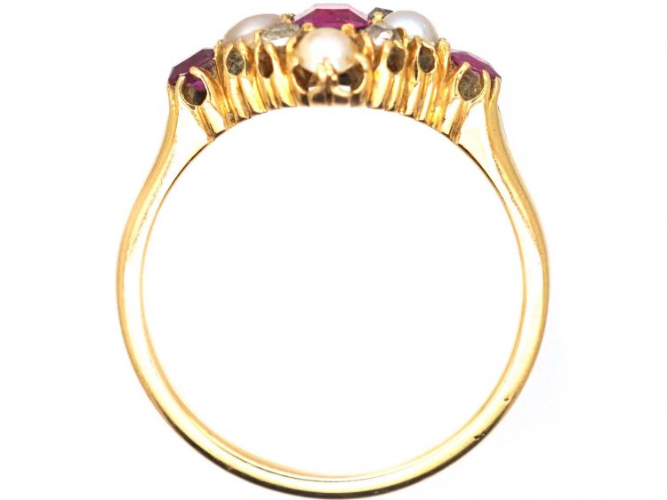 Edwardian 18ct Ruby, Diamond & Natural Split Pearl Ring