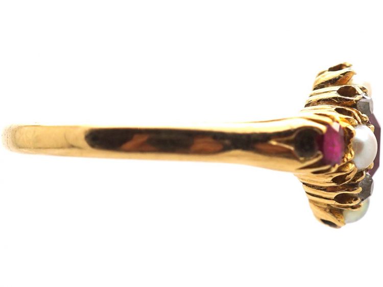 Edwardian 18ct Ruby, Diamond & Natural Split Pearl Ring