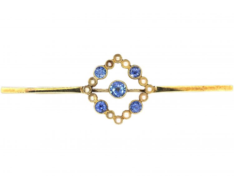 Edwardian 15ct Gold, Sapphire & Natural Split Pearl Brooch