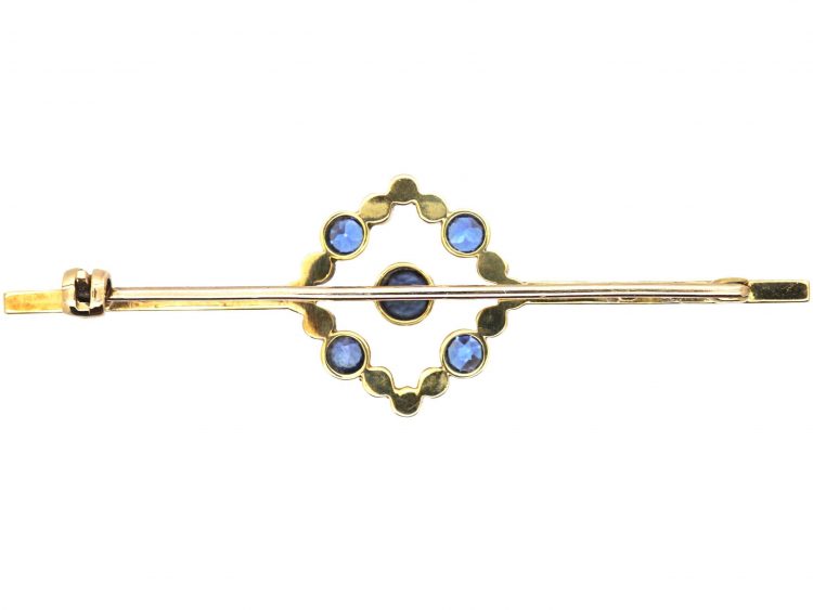 Edwardian 15ct Gold, Sapphire & Natural Split Pearl Brooch