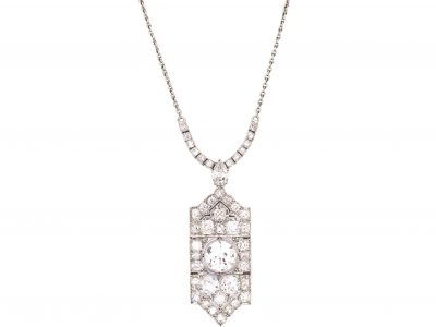 Art Deco Platinum & Diamond Pendant on Platinum Chain
