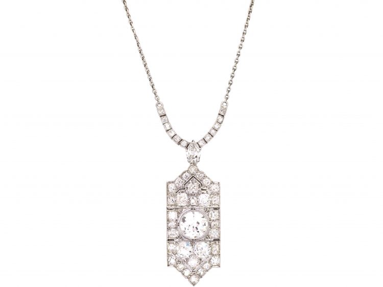 Art Deco Platinum & Diamond Pendant on Platinum Chain