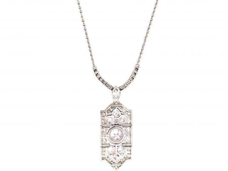 Art Deco Platinum & Diamond Pendant on Platinum Chain
