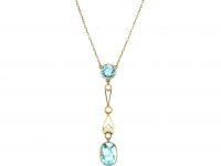 Edwardian 15ct Gold, Aquamarine & Natural Split Pearl Pendant on 15ct Gold Chain