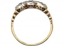 Edwardian 18ct Gold Triple Cluster Ring set with Three Sapphires & Rose Diamonds