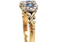 Edwardian 18ct Gold Triple Cluster Ring set with Three Sapphires & Rose Diamonds