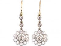 Edwardian 15ct Gold & Platinum, Diamond Cluster Drop Earrings