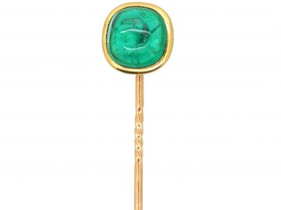 Edwardian 18ct Gold & Cabochon Flux Emerald Tie Pin