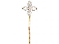 Edwardian 18ct Gold & Platinum, Quatrefoil Tie Pin set with Marquise Diamonds
