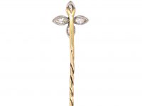 Edwardian 18ct Gold & Platinum, Quatrefoil Tie Pin set with Marquise Diamonds