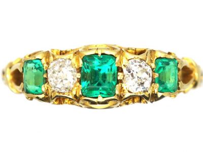 Early Victorian 18ct Gold, Emerald & Diamond Five Stone Ring