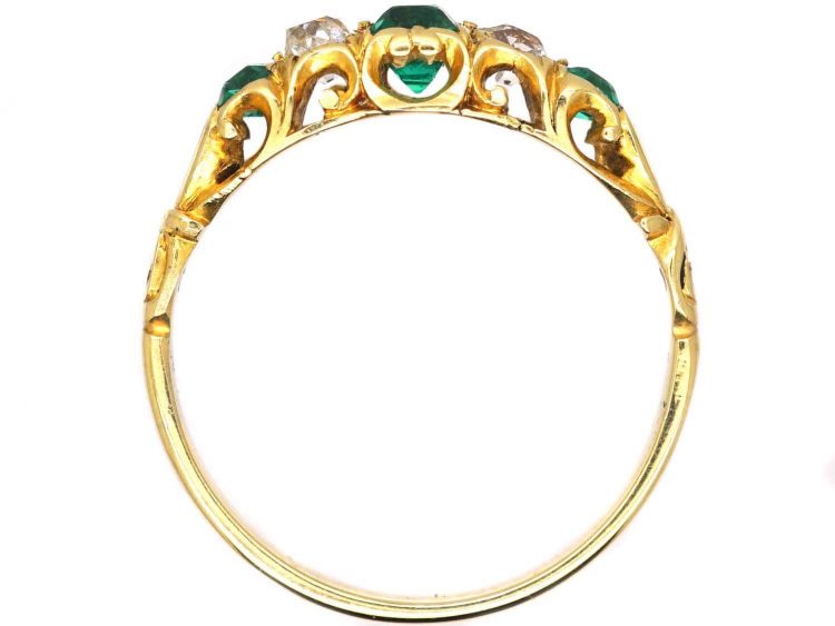 Early Victorian 18ct Gold, Emerald & Diamond Five Stone Ring