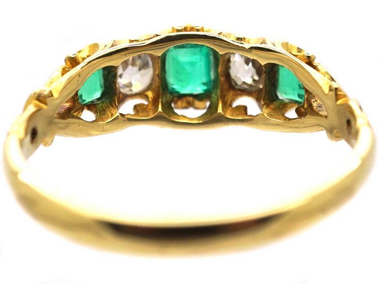 Early Victorian 18ct Gold, Emerald & Diamond Five Stone Ring