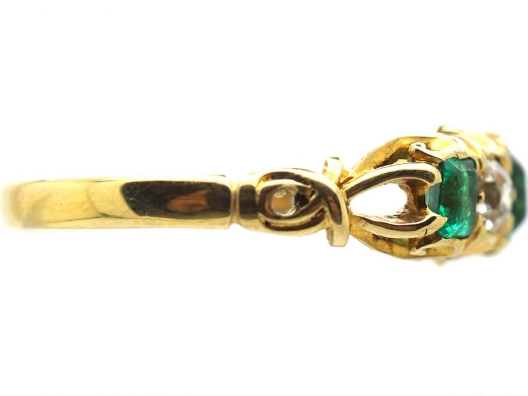Early Victorian 18ct Gold, Emerald & Diamond Five Stone Ring